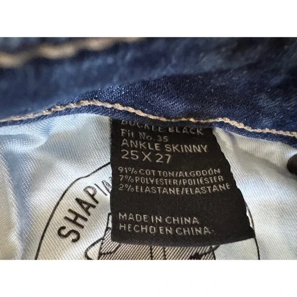 Buckle Black Ankle Skinny Jeans Women Fit No 35 Blue Denim Stretch 25x27 - Picture 4 of 9